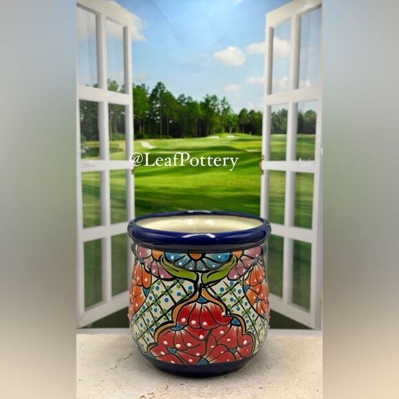 Penelope Talavera Handmade Multi Colored Ceramic Planter Pot with drainage hole - Picture 2 of 10